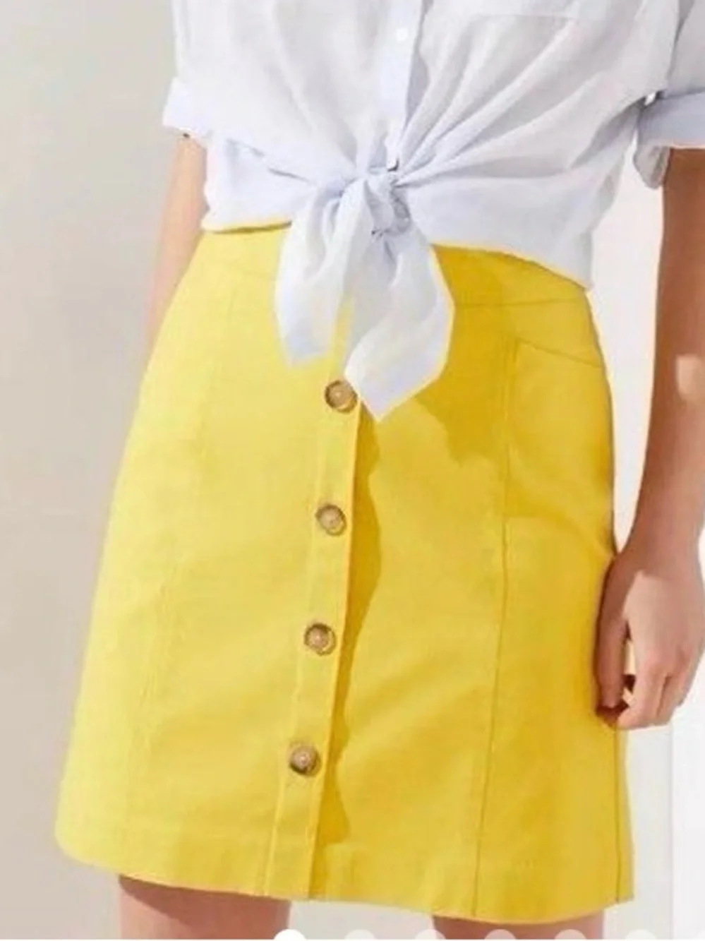 LOFT Sunflower Yellow Faux Button-Front Mini Skirt | Size 12P